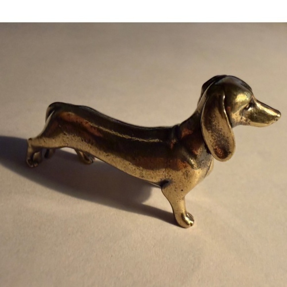 Solid‎ Brass Dachshund Dog Figurine Miniature Statue Collectible Animal Decor - Picture 5 of 7